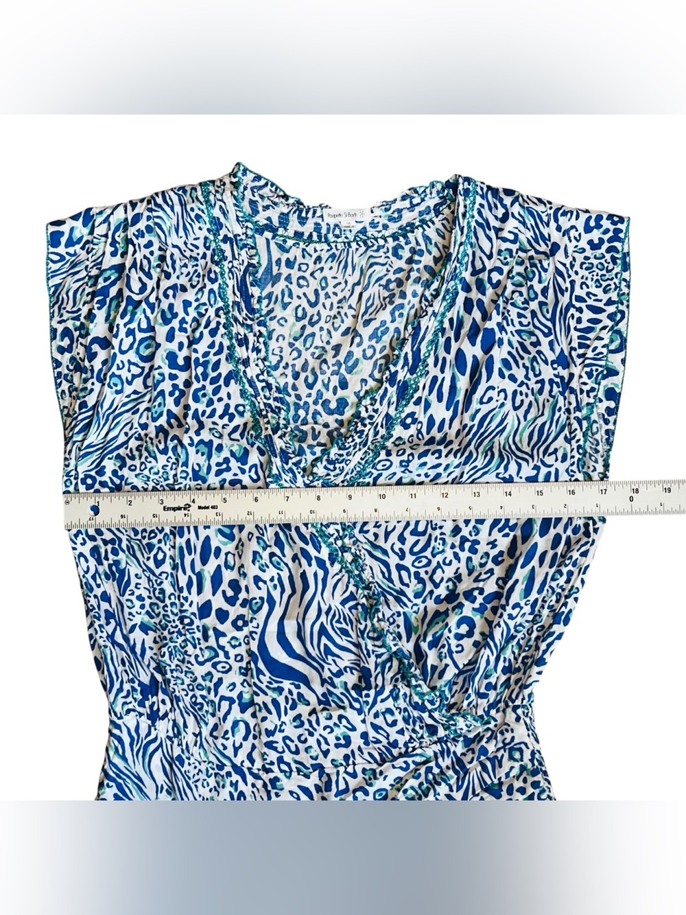 Poupette St Barth Women’s Sz M Animal Print Mini Dress Estel Blue White Ruffle - Picture 13 of 16